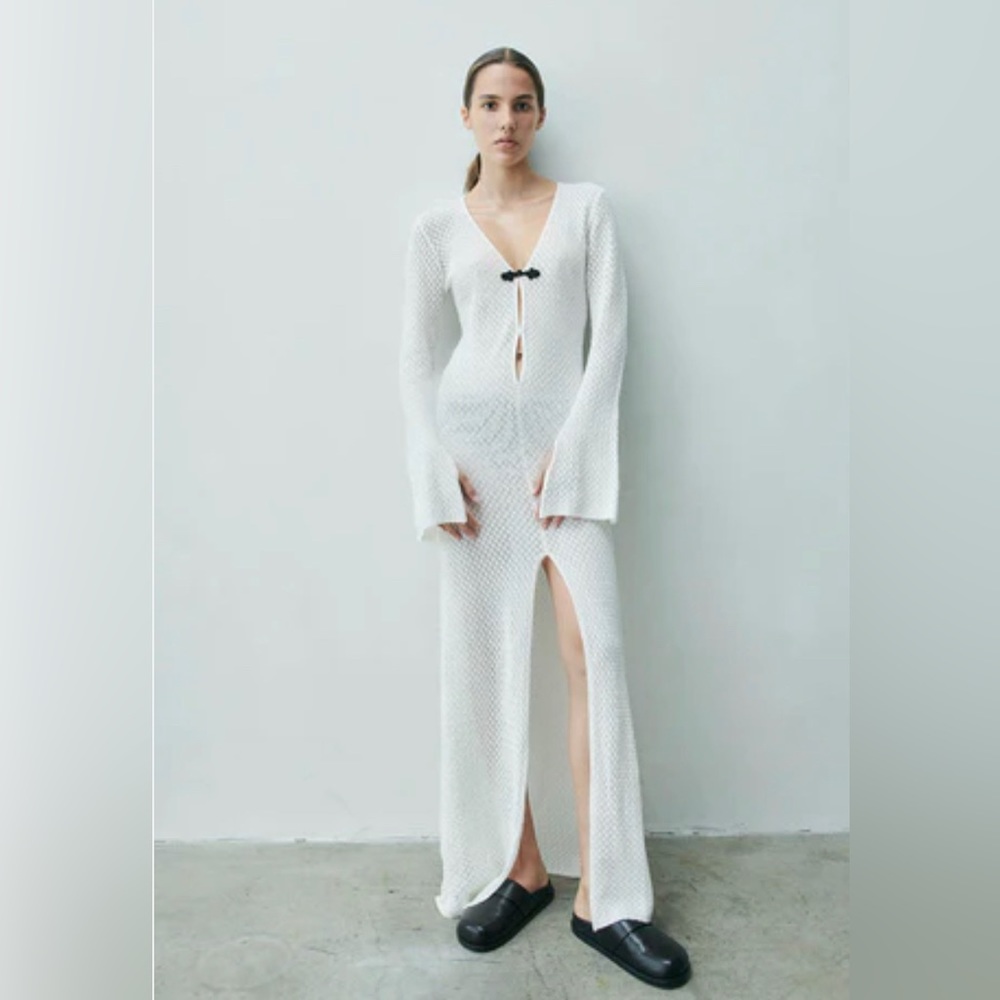 NWT Crochet Long Sleeve Maxi Beach Dress